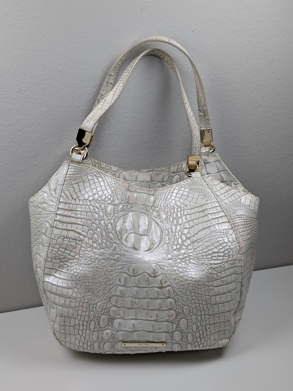 Brahmin Pearl Off White Croc Embossed Leather Shoulder Tote Bag Fair